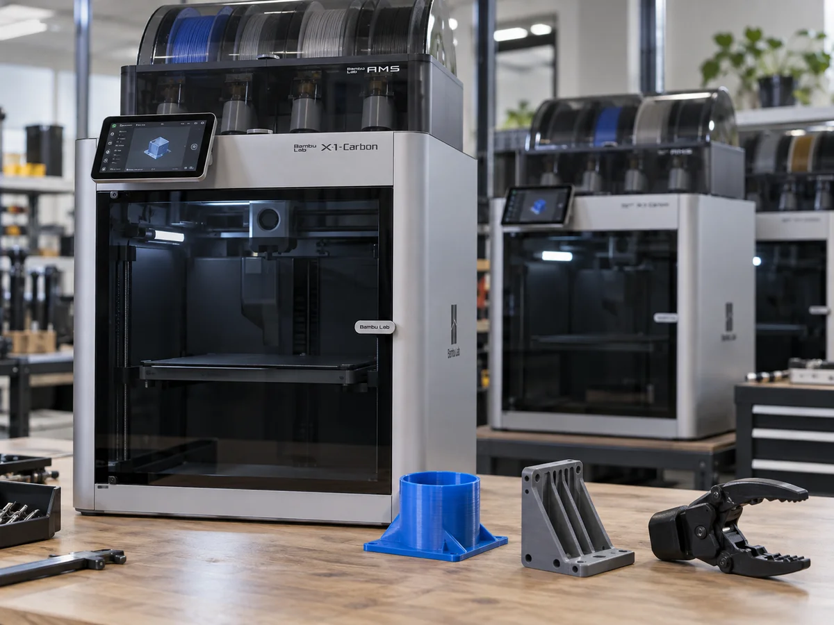 3D printer with FDM parts, illustrative image