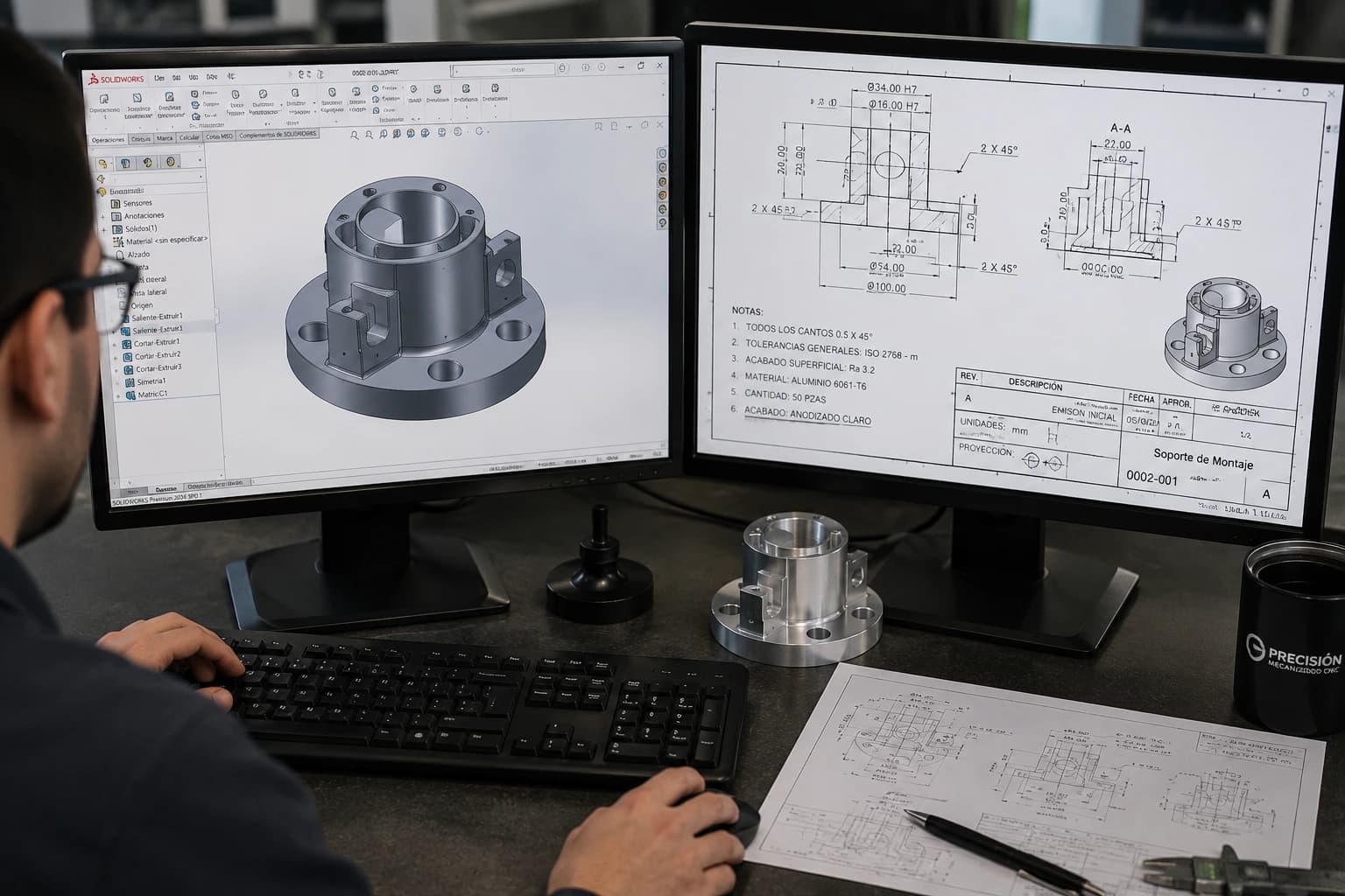 CAD files and technical drawing for CNC machining quote