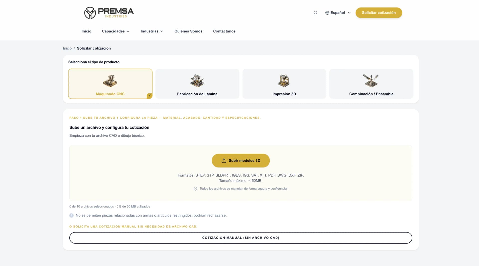 Proceso de cotización en línea para maquinado CNC