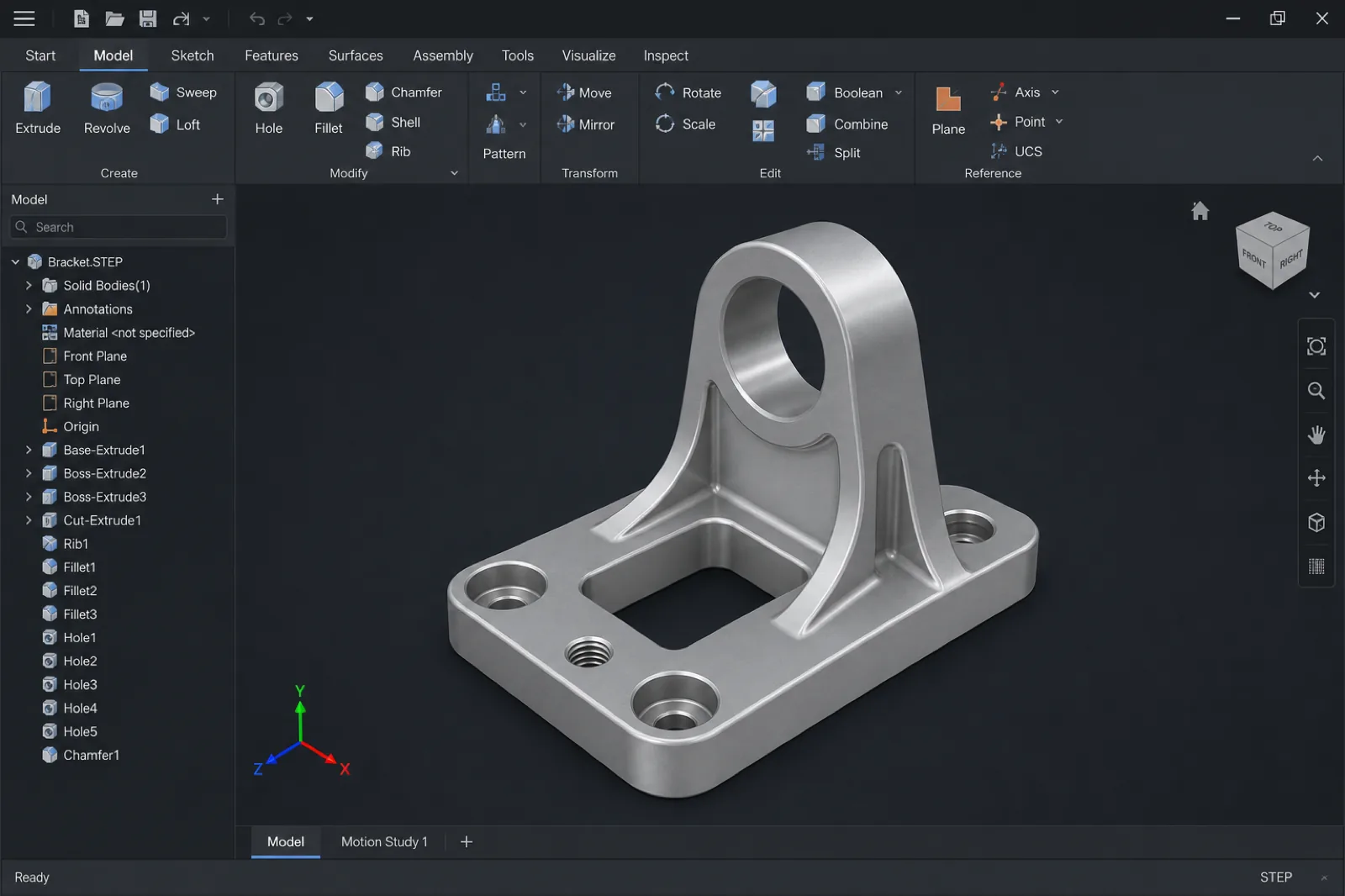 Modelo sólido STEP en software CAD listo para importar a CAM