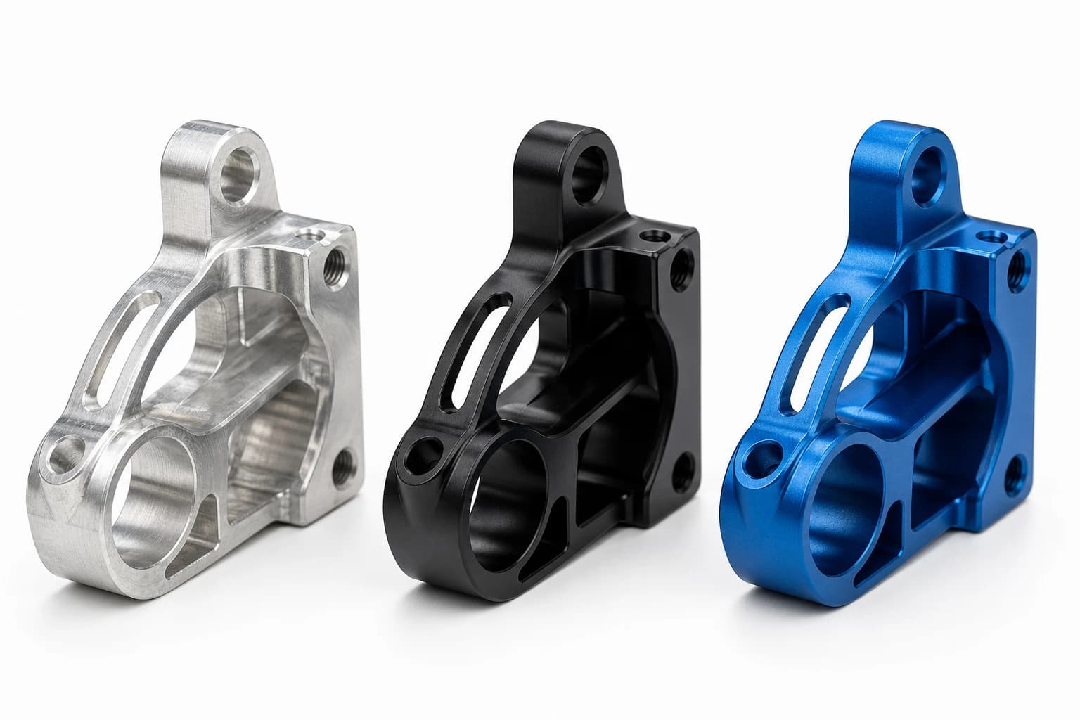 Visual comparison of as-machined part vs part with anodizing and paint