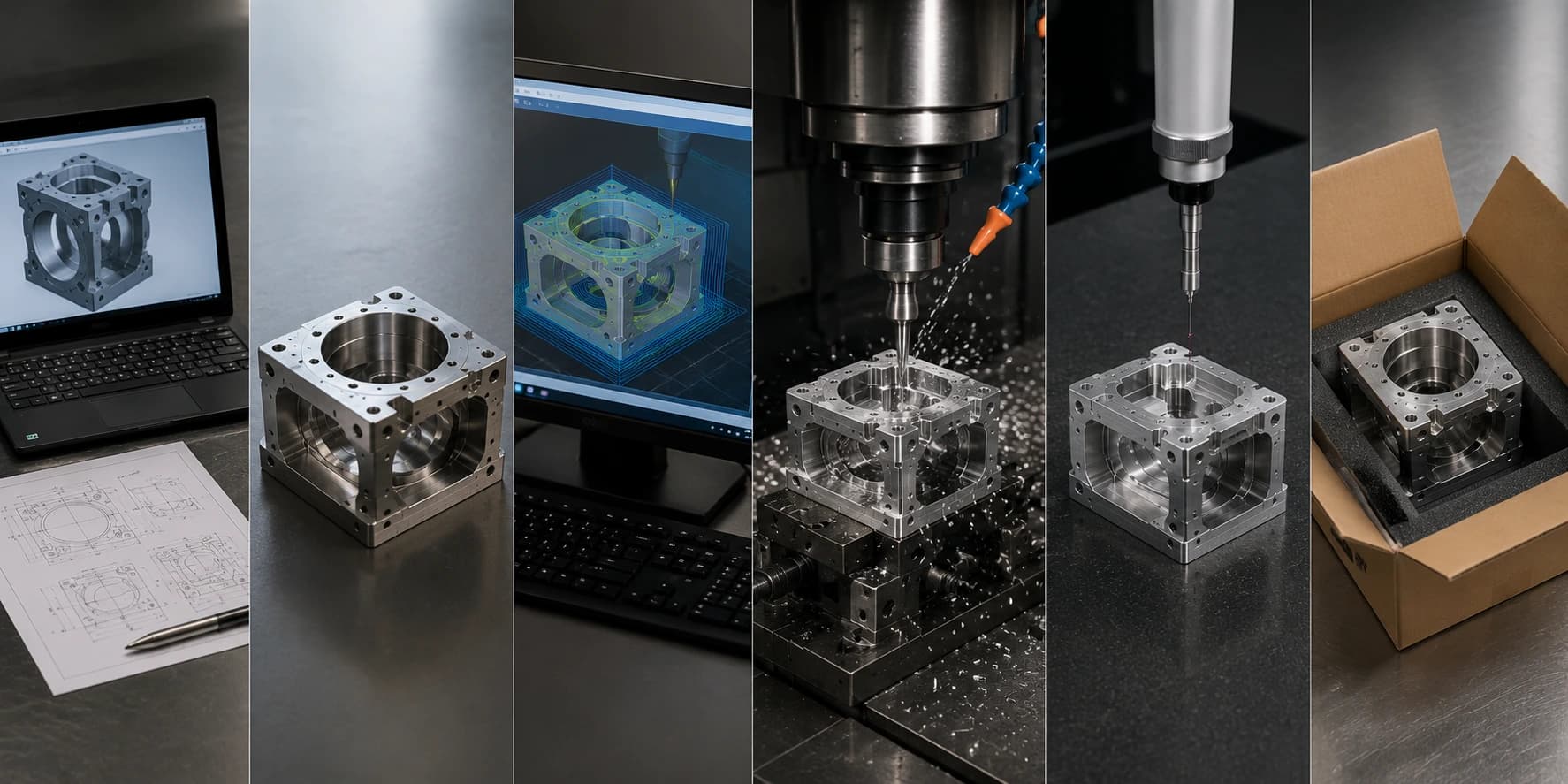 Low-volume flow timeline: quote, DFM, CAM, machining, inspection, and shipping