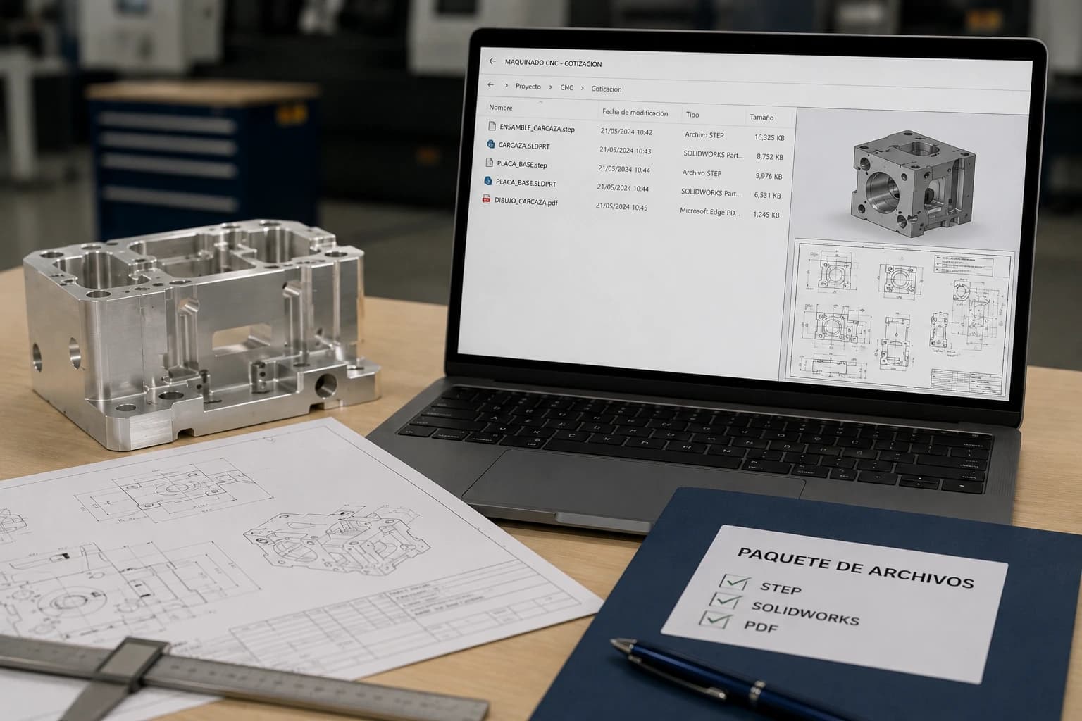 STEP CAD and PDF drawing package ready for CNC machining quote