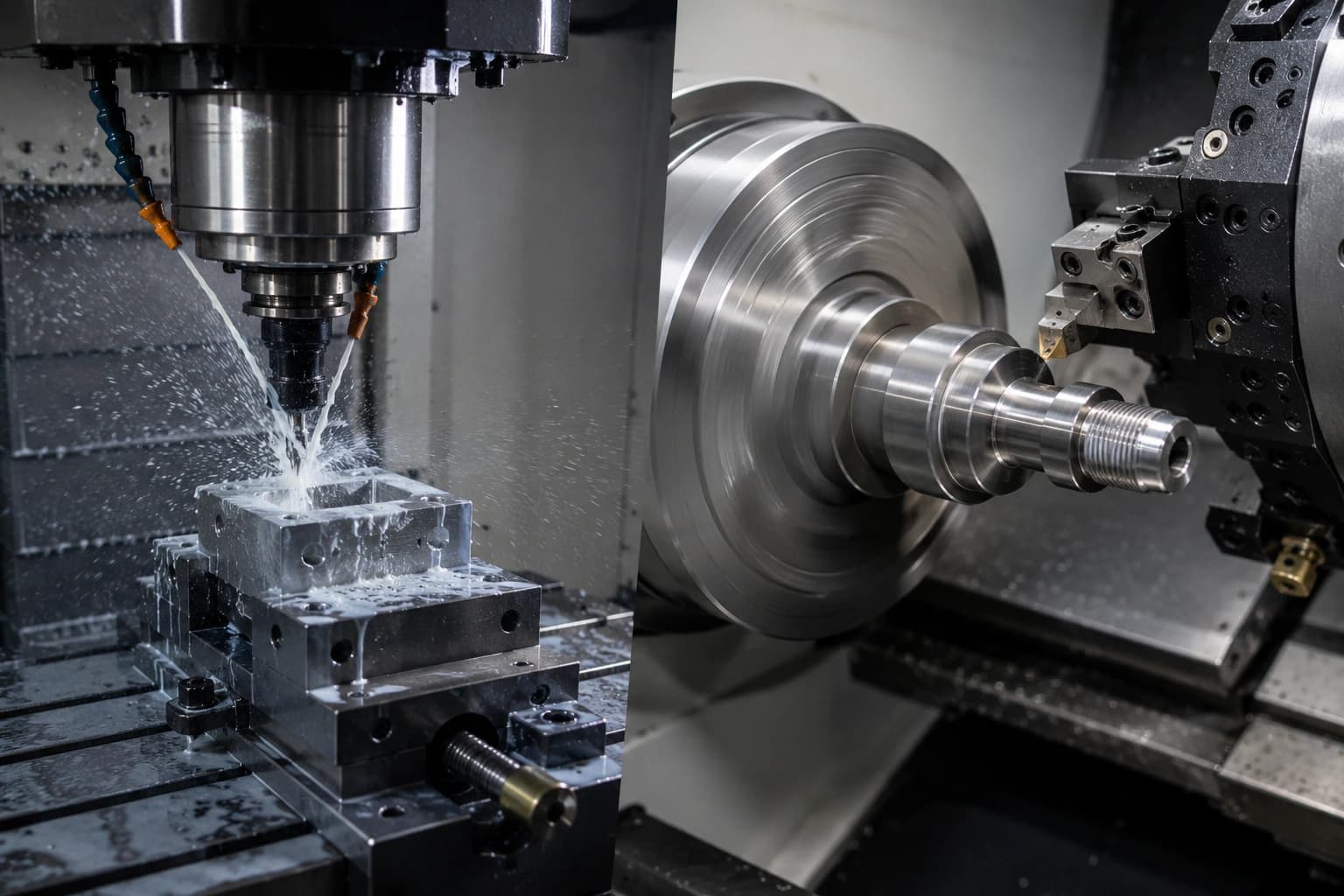 CNC milling and turning operations on a machining center for industrial parts in Monterrey