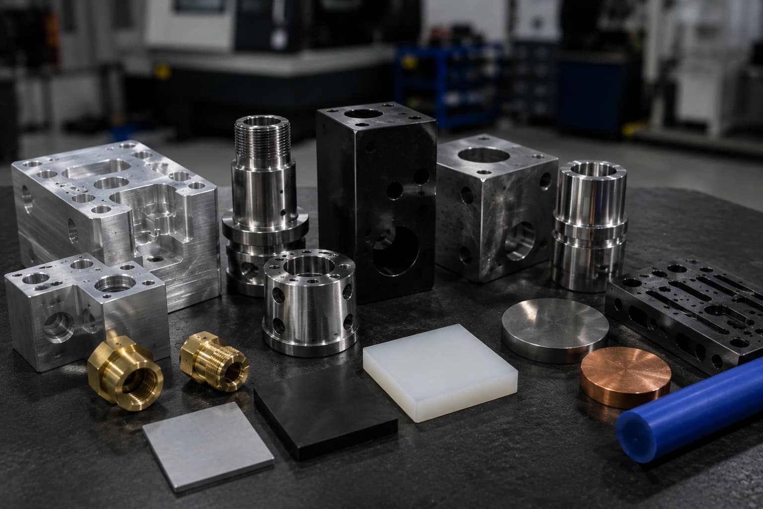 Industrial material samples for CNC machining in automotive and manufacturing projects in Monterrey