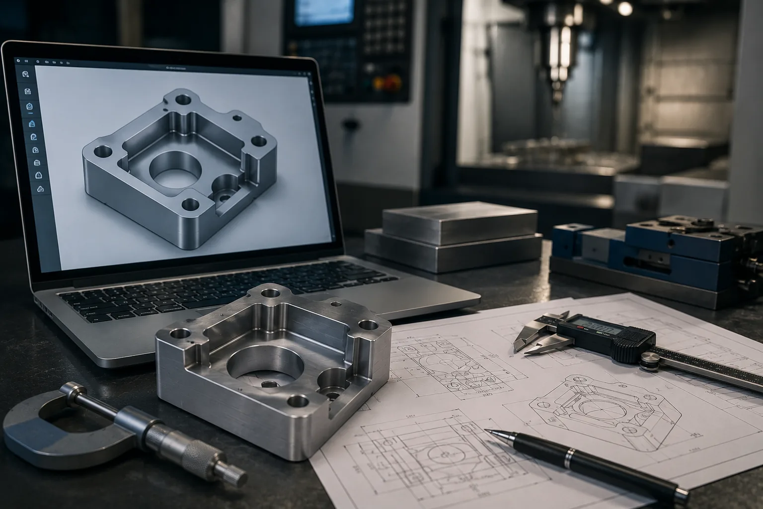 Engineer uploading a STEP file to PREMSA's online CNC quote system with complete technical package: material, quantity, tolerances, and finish defined
