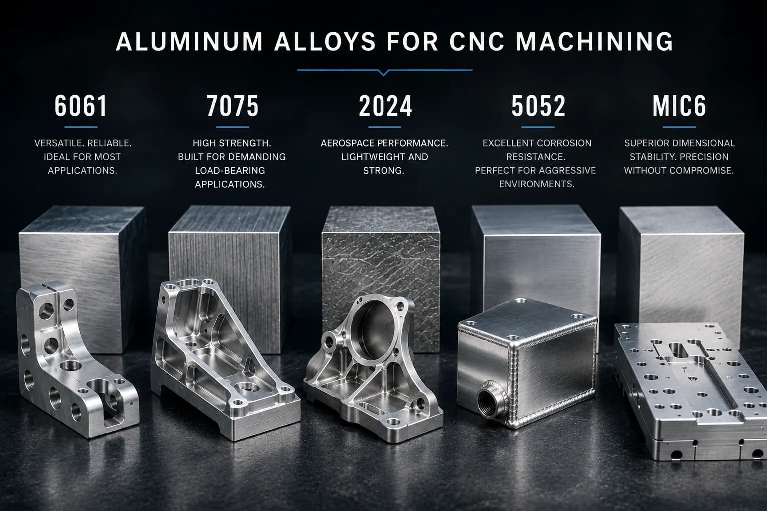 Visual comparison of aluminum alloys for CNC