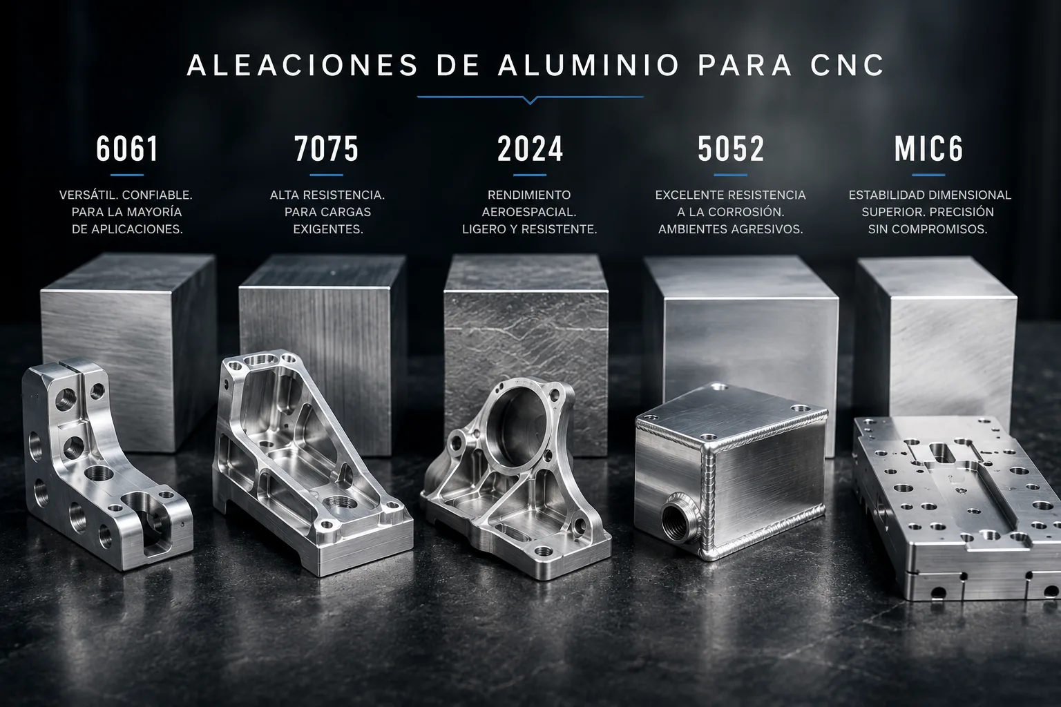 Comparación visual de aleaciones de aluminio para CNC