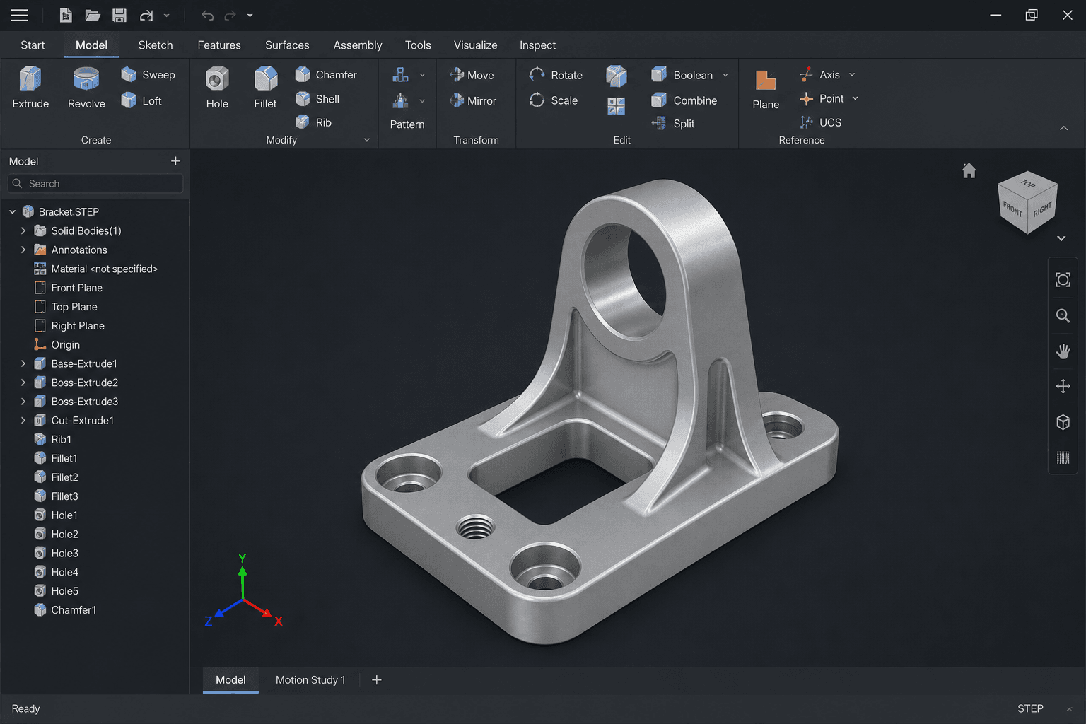 Modelo sólido STEP en software CAD listo para importar a CAM