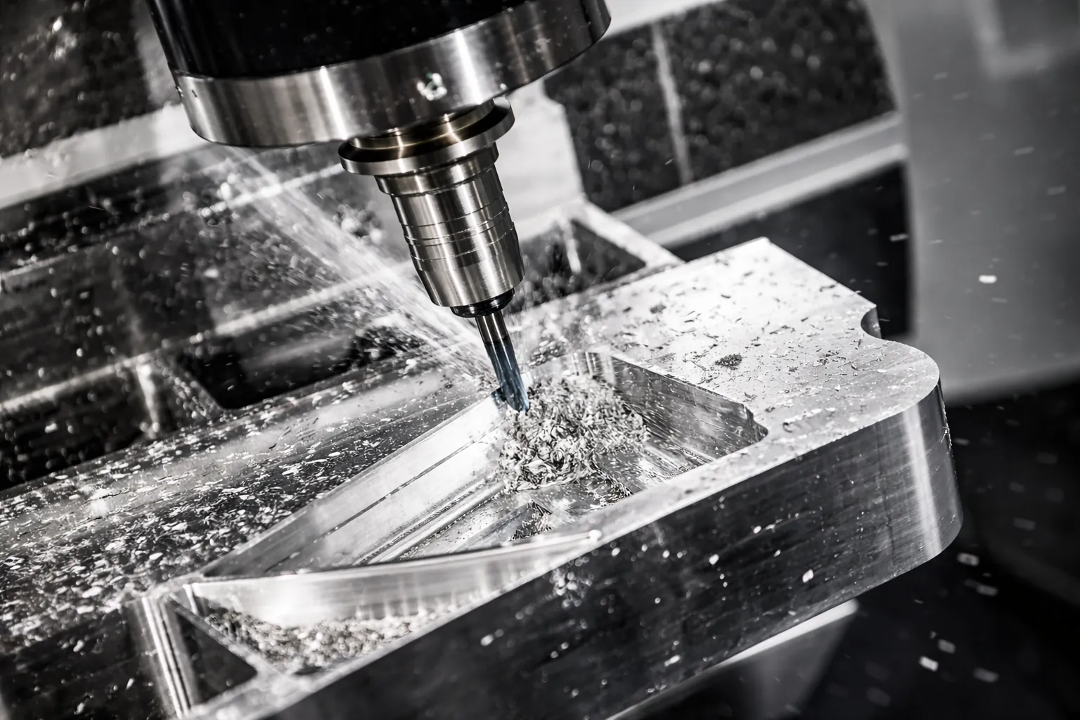 Configuración de maquinado CNC con herramientas de inspección de precisión sobre una pieza metálica mecanizada