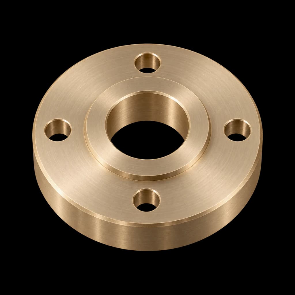 CNC turned C95400 aluminum bronze flange with raised face, center bore and four bolt holes