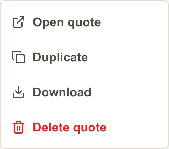 Quote menu in the PREMSA portal with the Delete quote option