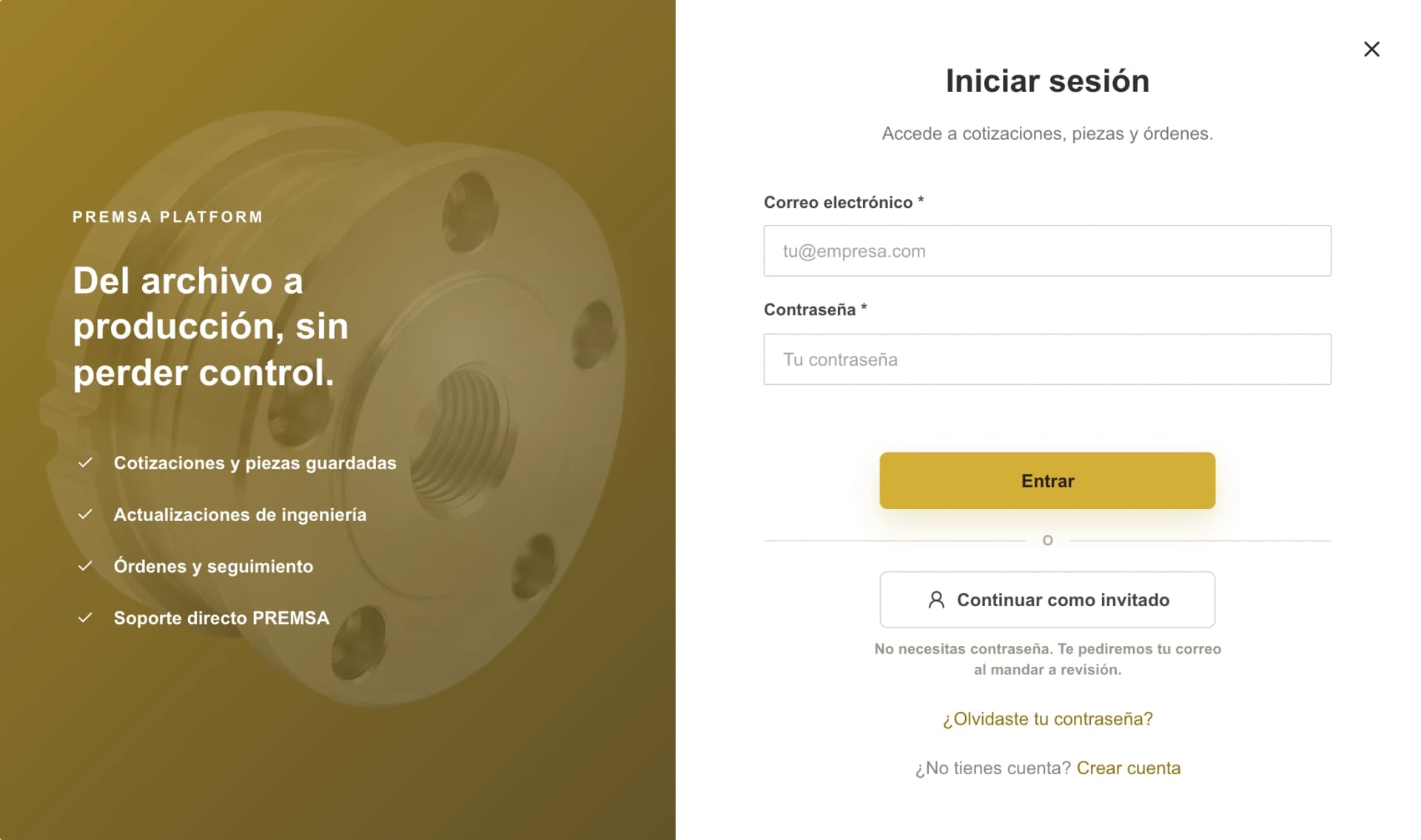 Inicio de sesión del portal de PREMSA con la opción ¿Olvidaste tu contraseña?