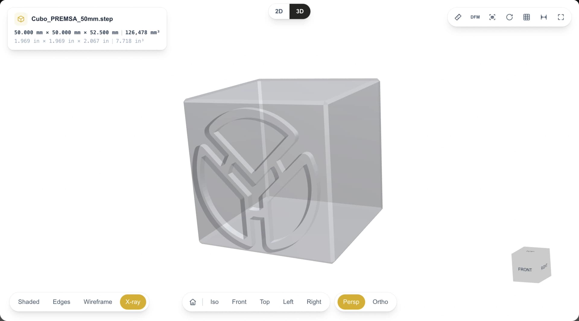 PREMSA cube in X-ray mode in the portal viewer
