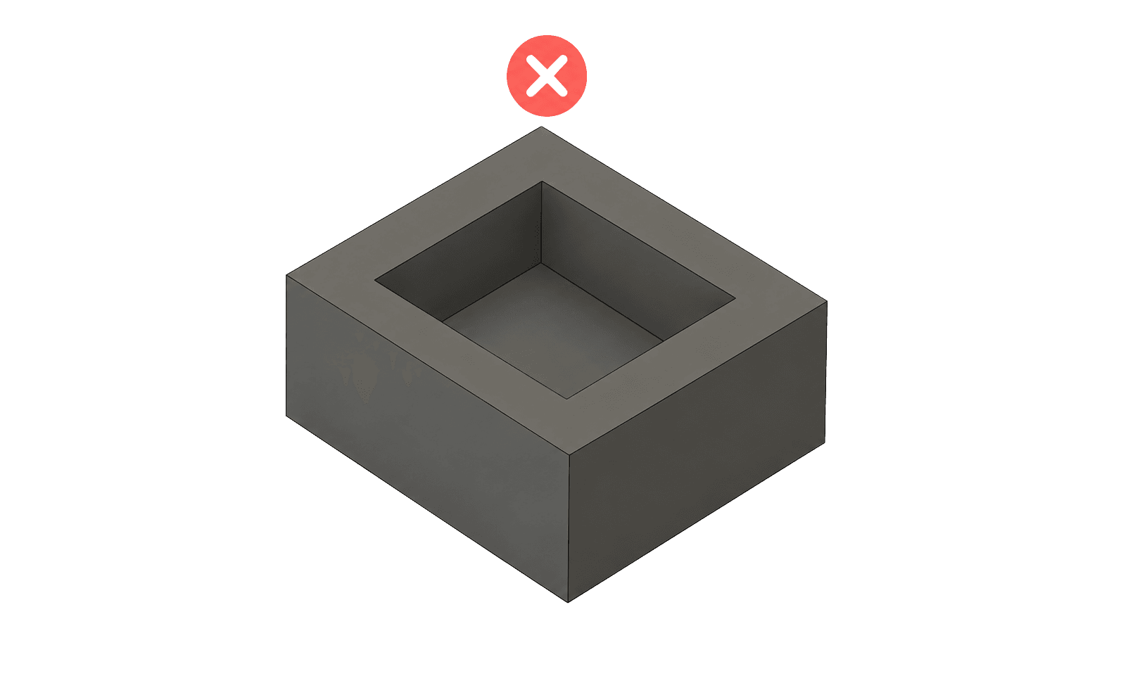 3D scheme: pocket with sharp internal corners at 90° (bad CNC design)