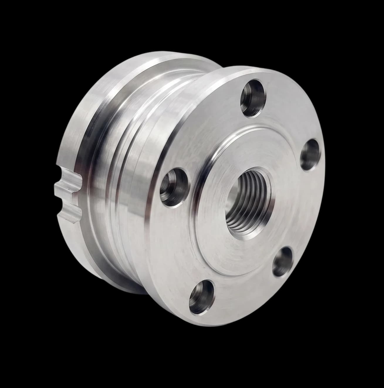 Precision CNC machined part with threads and holes