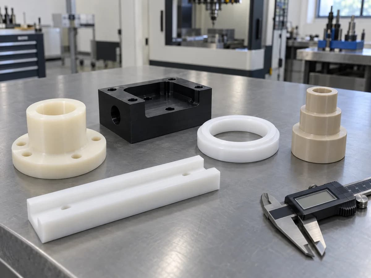 Machined plastic parts with a caliper, illustrative image