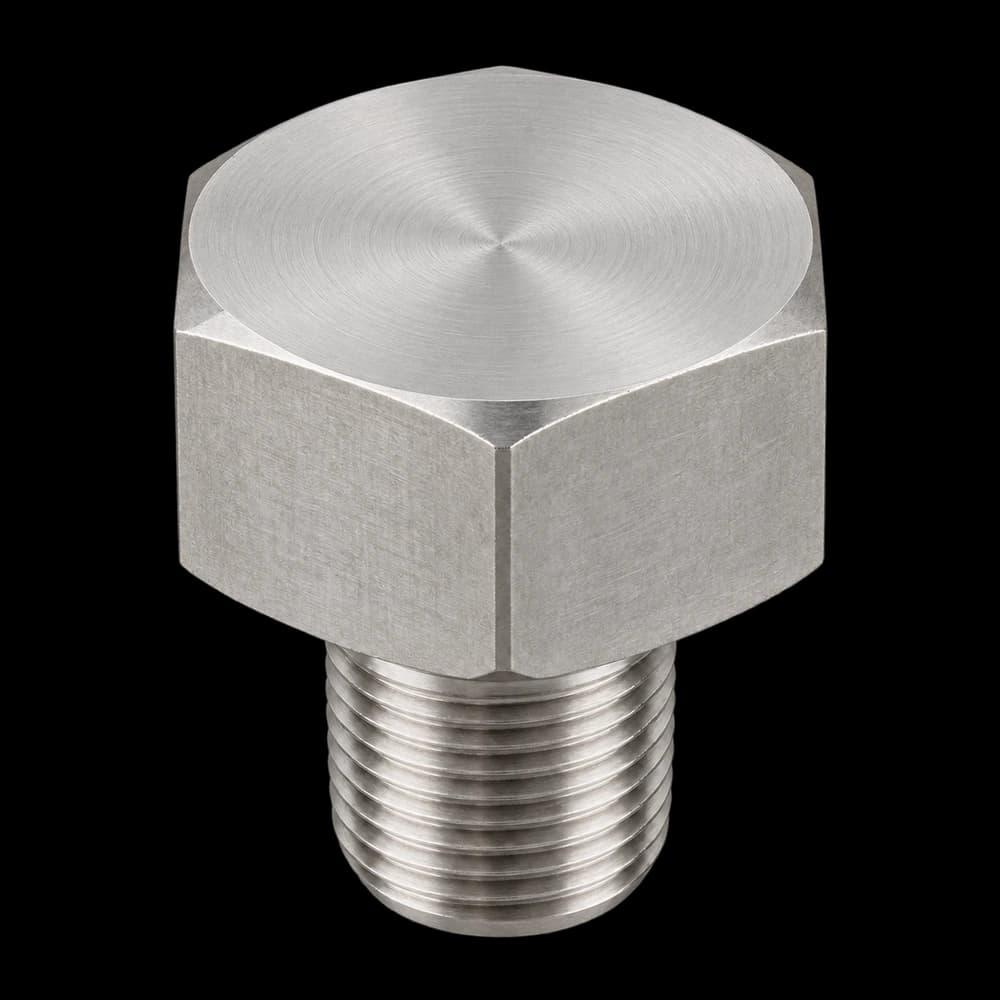 CNC-turned 304 stainless steel hex plug, illustrative image