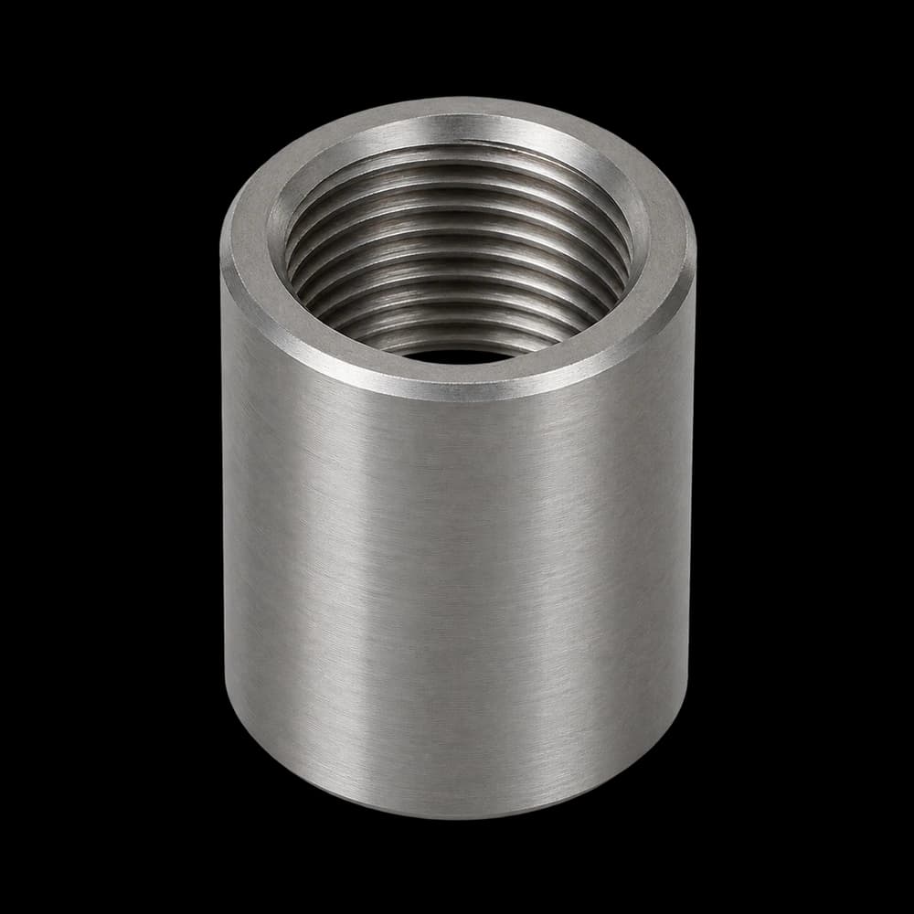 CNC turned 12L14 steel pipe coupling with ½" NPT female thread on both ends