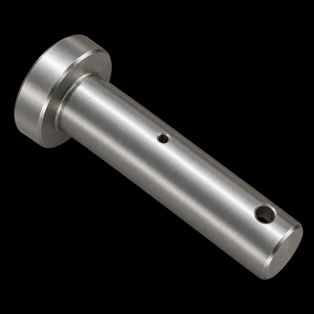 CNC turned 4340 steel pivot pin with head, cotter pin hole and grease fitting hole