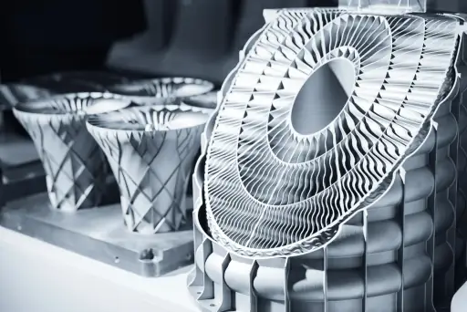 DMLS/SLM metal parts with support structures and machined critical interfaces
