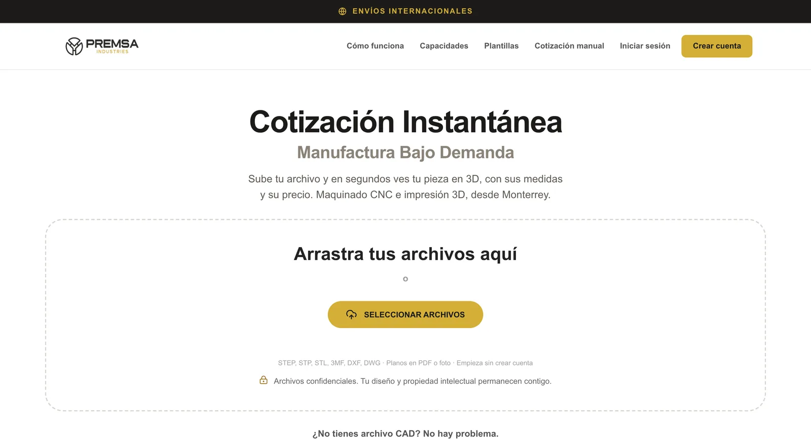 Pantalla de inicio del portal de PREMSA para subir archivos