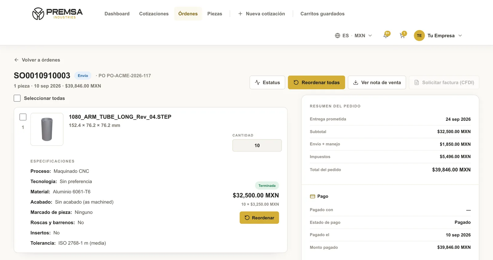 Seguimiento de un pedido en el portal de PREMSA