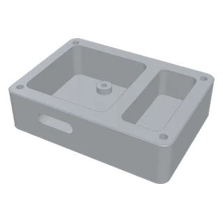 Modelo CAD de carcasa fresada de aluminio con dos cavidades