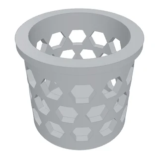 CAD model of a cylindrical housing with a hexagonal lattice