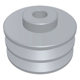 Modelo CAD de polea torneada de aluminio con dos canales en V